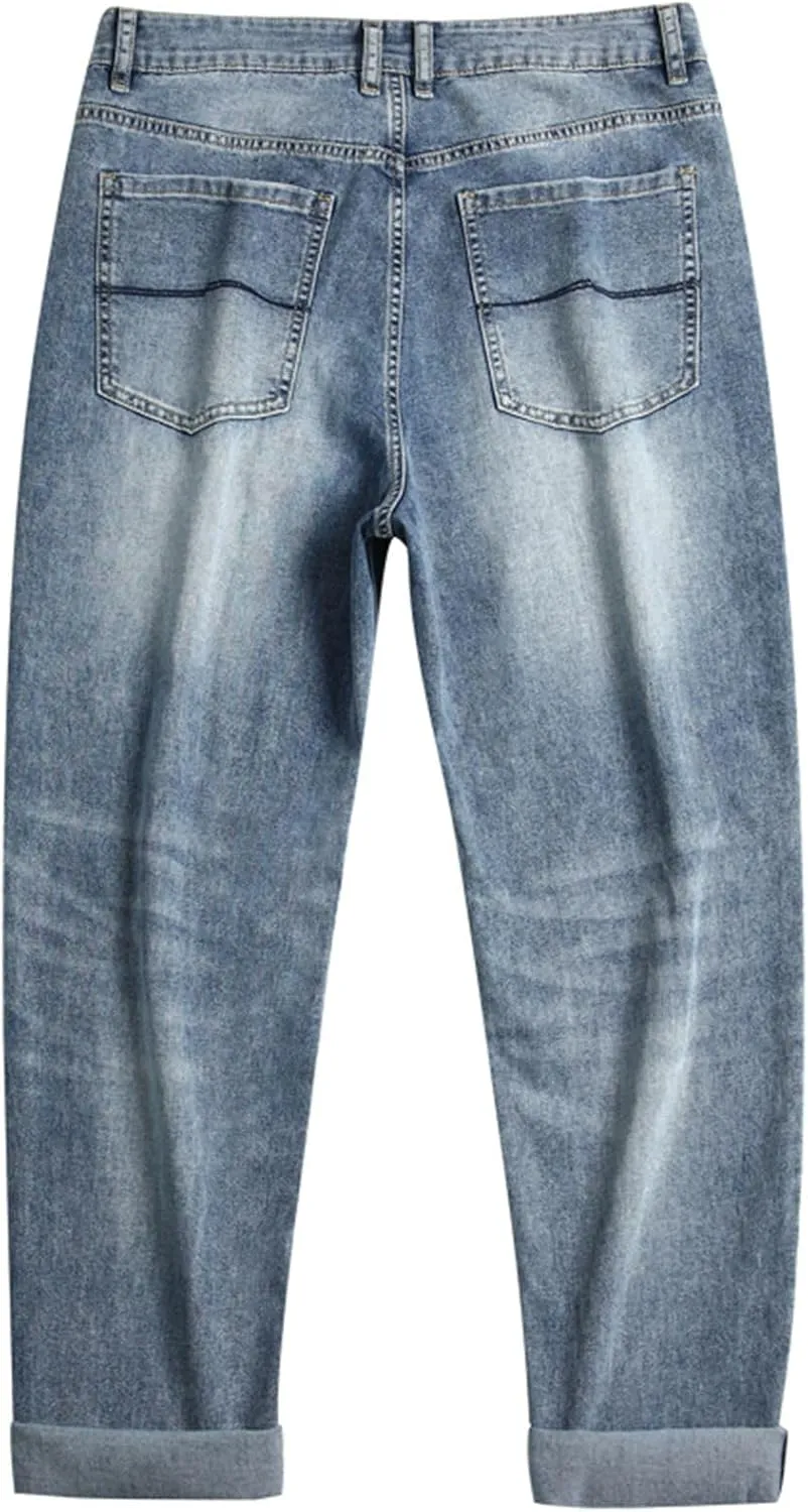Men's Classic Straight Leg Jeans, Light Blue Wash Denim, Relaxed Fit, Casual Style