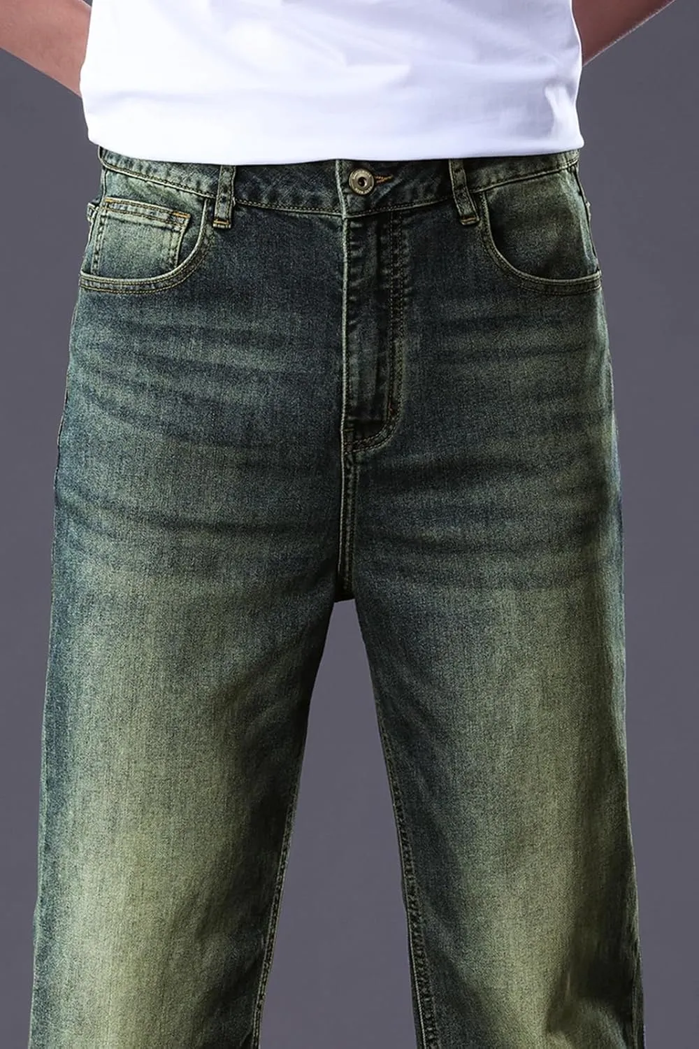 Men's Classic Straight Leg Jeans, Light Blue Wash Denim, Relaxed Fit, Casual Style