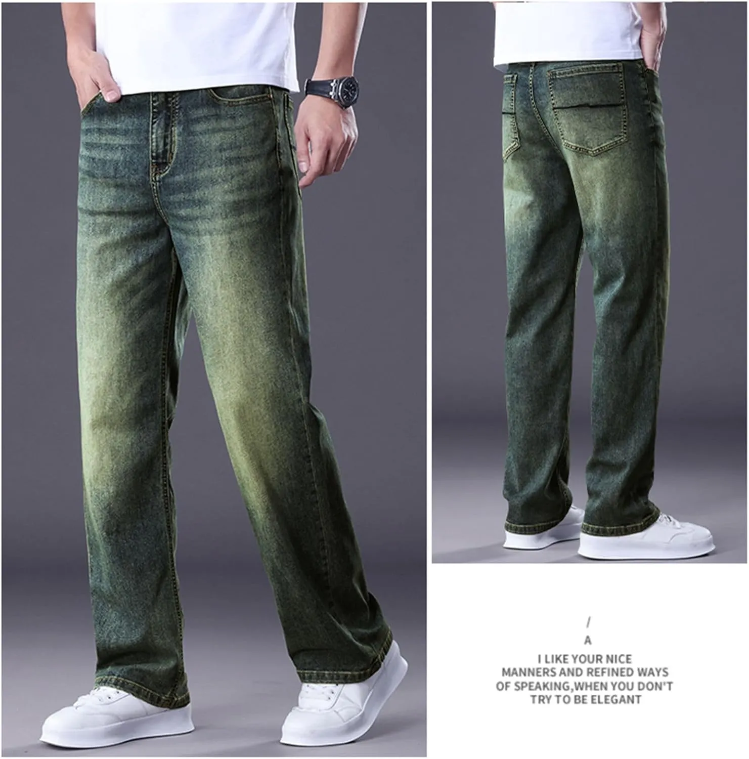 Men's Classic Straight Leg Jeans, Light Blue Wash Denim, Relaxed Fit, Casual Style