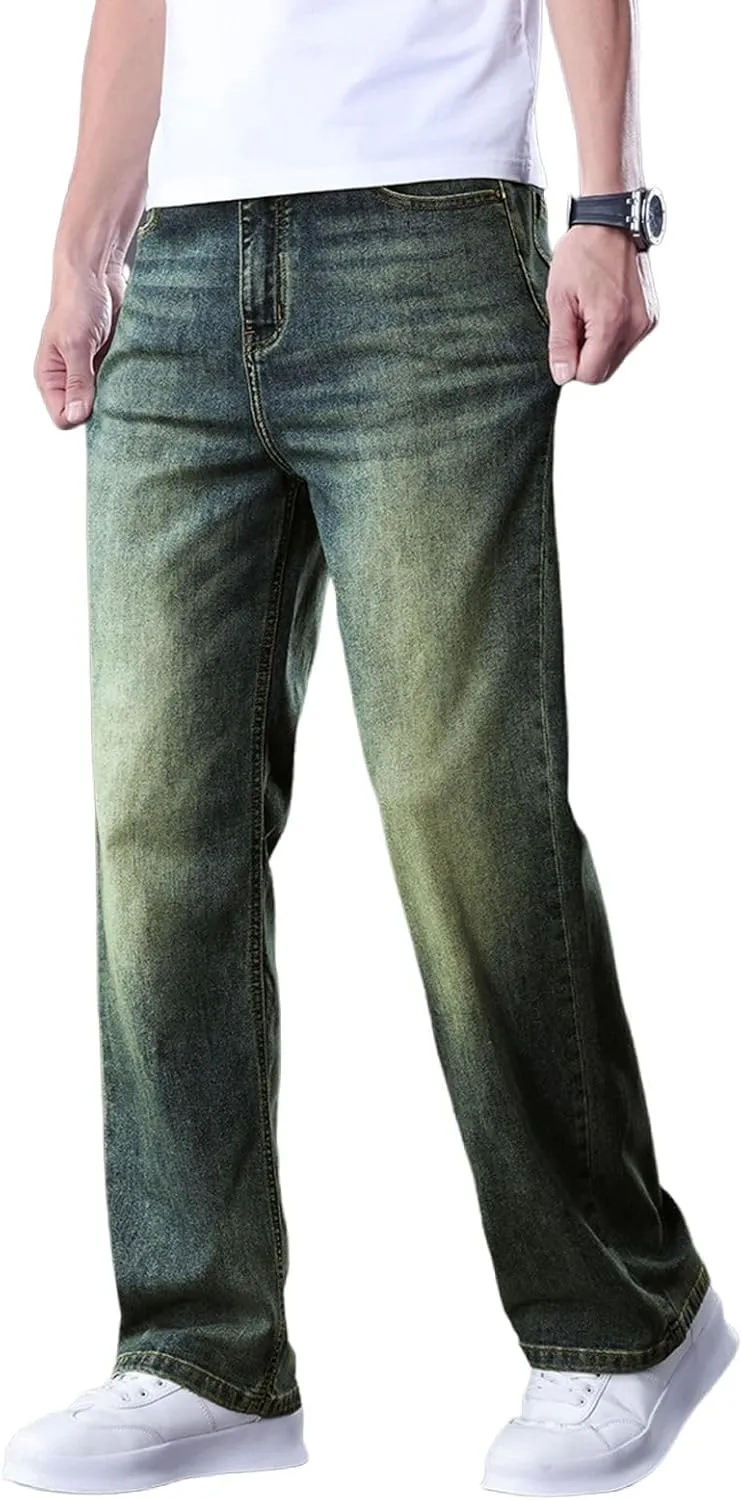 Men's Classic Straight Leg Jeans, Light Blue Wash Denim, Relaxed Fit, Casual Style