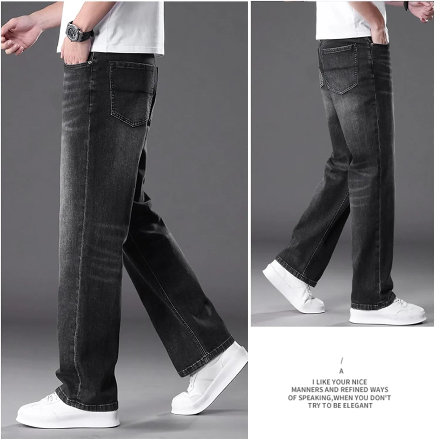 Men's Classic Straight Leg Jeans, Light Blue Wash Denim, Relaxed Fit, Casual Style