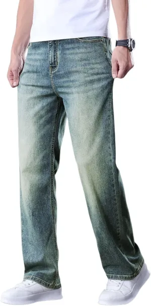 Men's Classic Straight Leg Jeans, Light Blue Wash Denim, Relaxed Fit, Casual Style