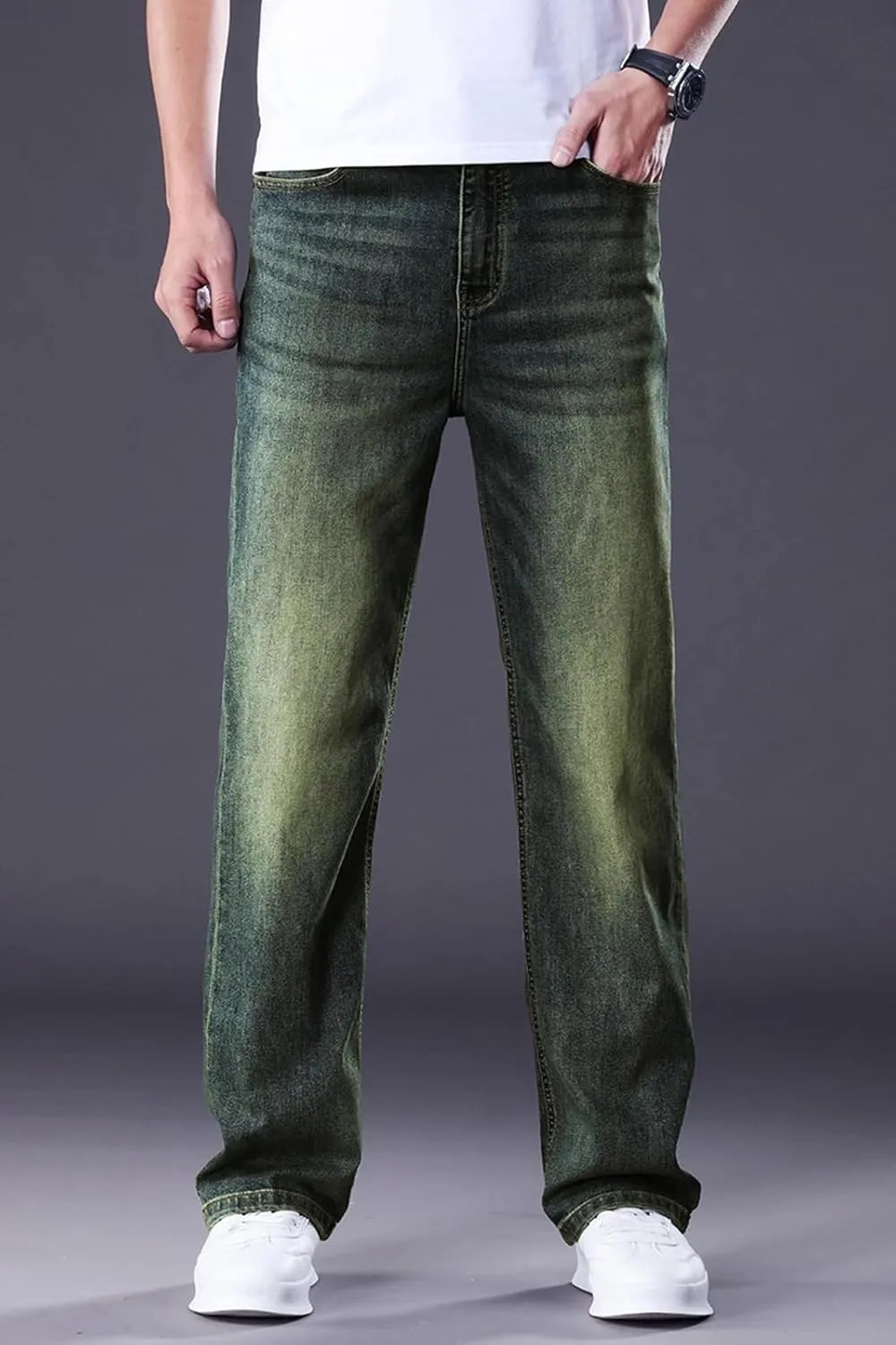 Men's Classic Straight Leg Jeans, Light Blue Wash Denim, Relaxed Fit, Casual Style
