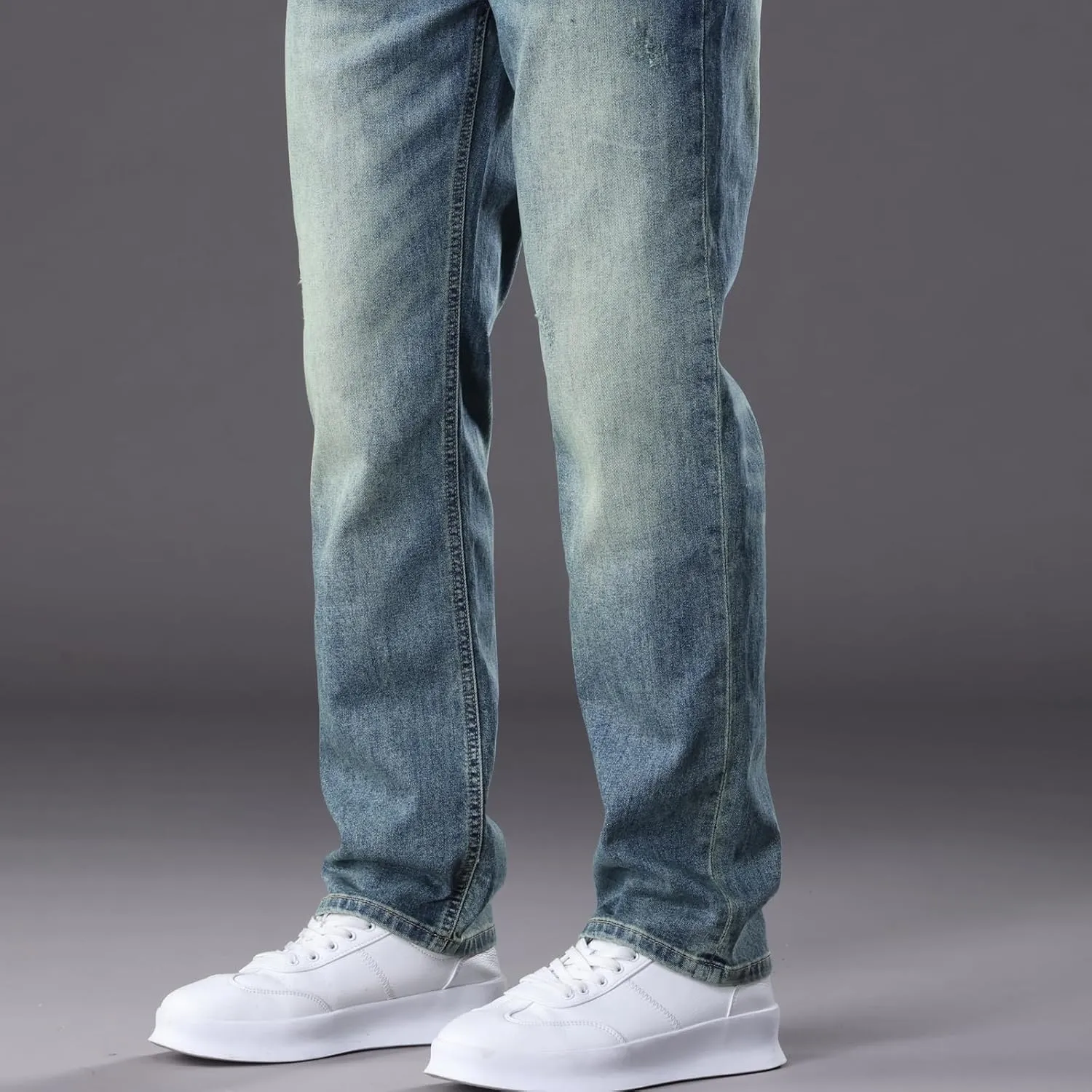 Men's Classic Straight Leg Jeans Relaxed Fit Light Blue Wash Multiple Colors Available
