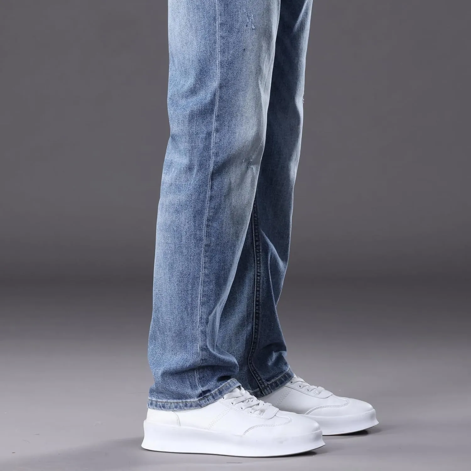 Men's Classic Straight Leg Jeans Relaxed Fit Light Blue Wash Multiple Colors Available