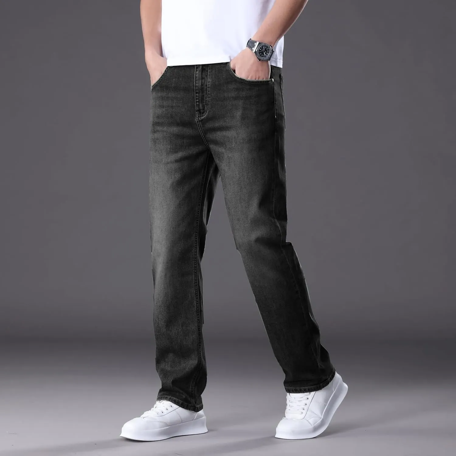 Men's Classic Straight Leg Jeans Relaxed Fit Light Blue Wash Multiple Colors Available