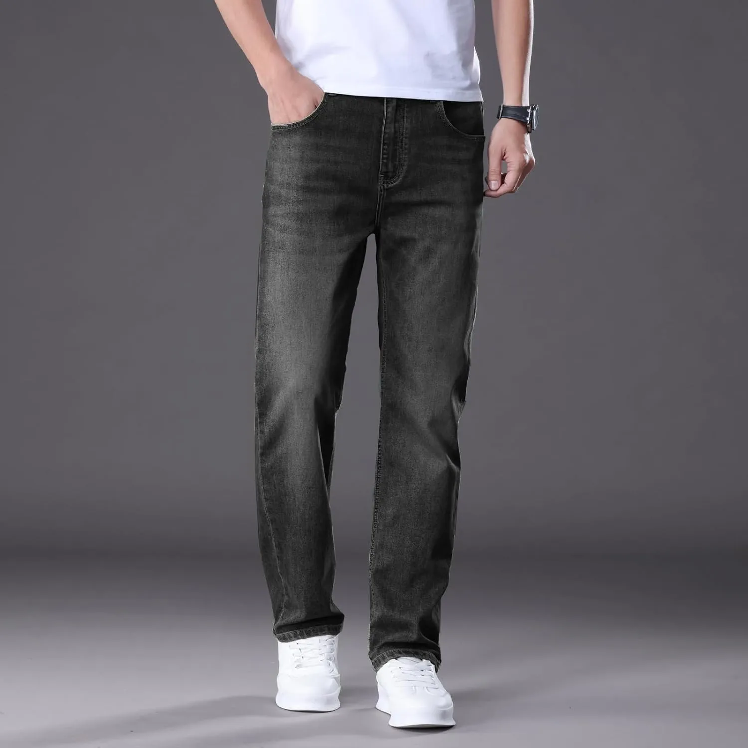 Men's Classic Straight Leg Jeans Relaxed Fit Light Blue Wash Multiple Colors Available