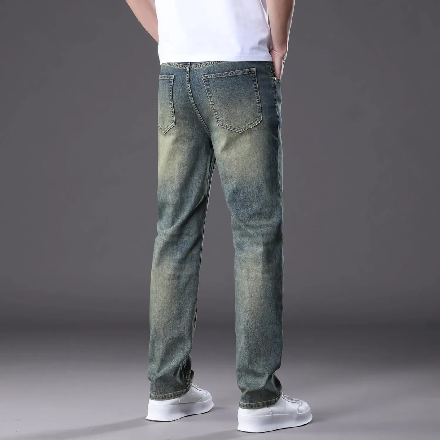 Men's Classic Straight Leg Jeans Relaxed Fit Light Blue Wash Multiple Colors Available