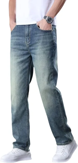 Men's Classic Straight Leg Jeans Relaxed Fit Light Blue Wash Multiple Colors Available