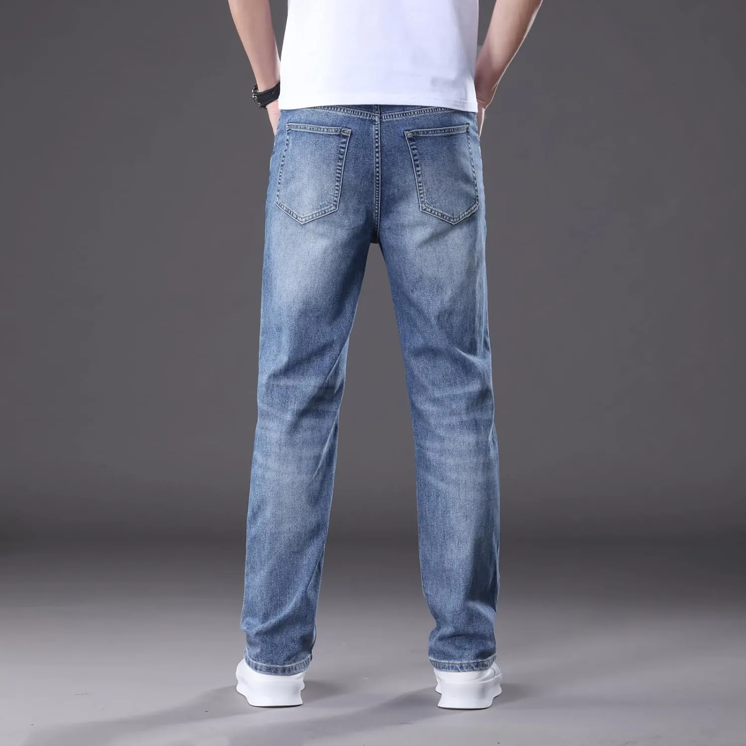 Men's Classic Straight Leg Jeans Relaxed Fit Light Blue Wash Multiple Colors Available