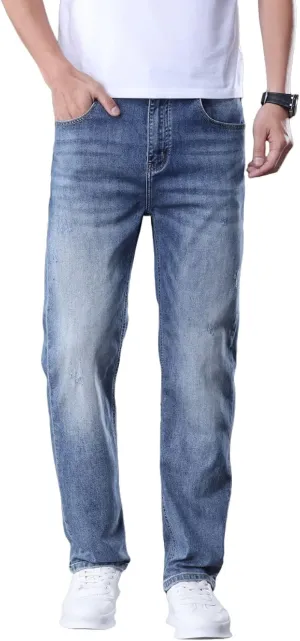Men's Classic Straight Leg Jeans Relaxed Fit Light Blue Wash Multiple Colors Available