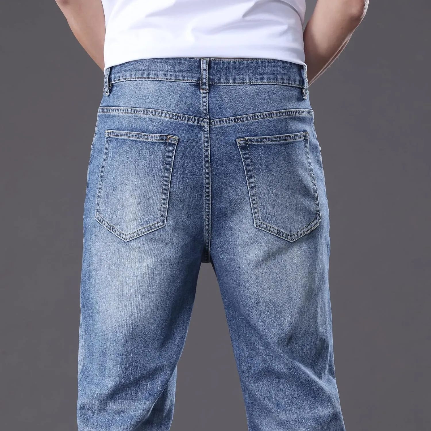 Men's Classic Straight Leg Jeans Relaxed Fit Light Blue Wash Multiple Colors Available