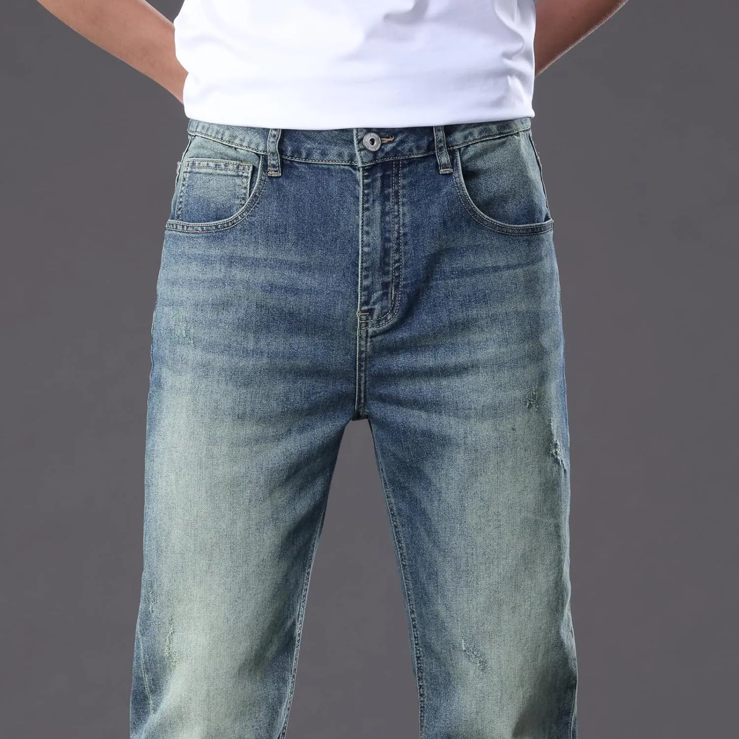 Men's Classic Straight Leg Jeans Relaxed Fit Light Blue Wash Multiple Colors Available