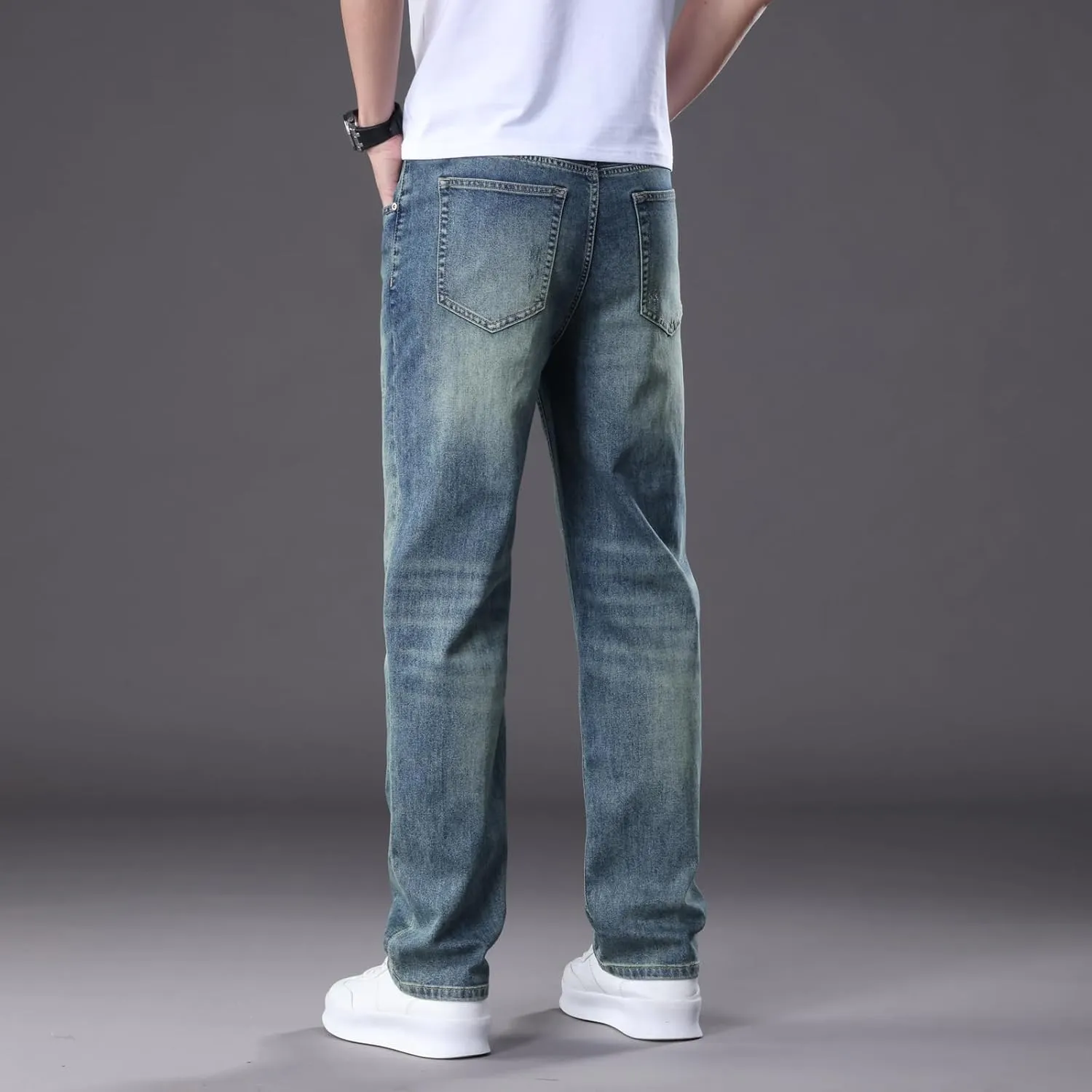 Men's Classic Straight Leg Jeans Relaxed Fit Light Blue Wash Multiple Colors Available