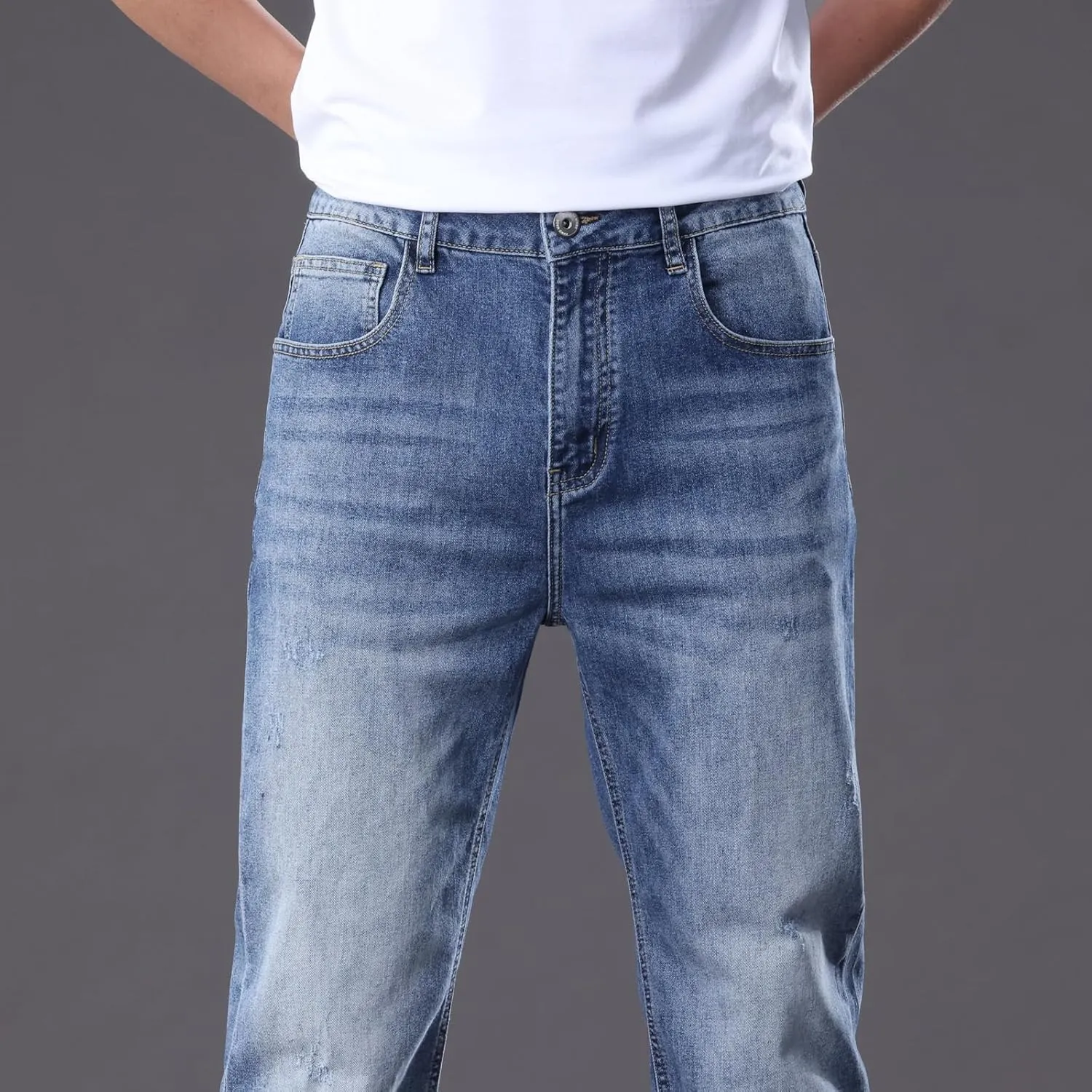 Men's Classic Straight Leg Jeans Relaxed Fit Light Blue Wash Multiple Colors Available