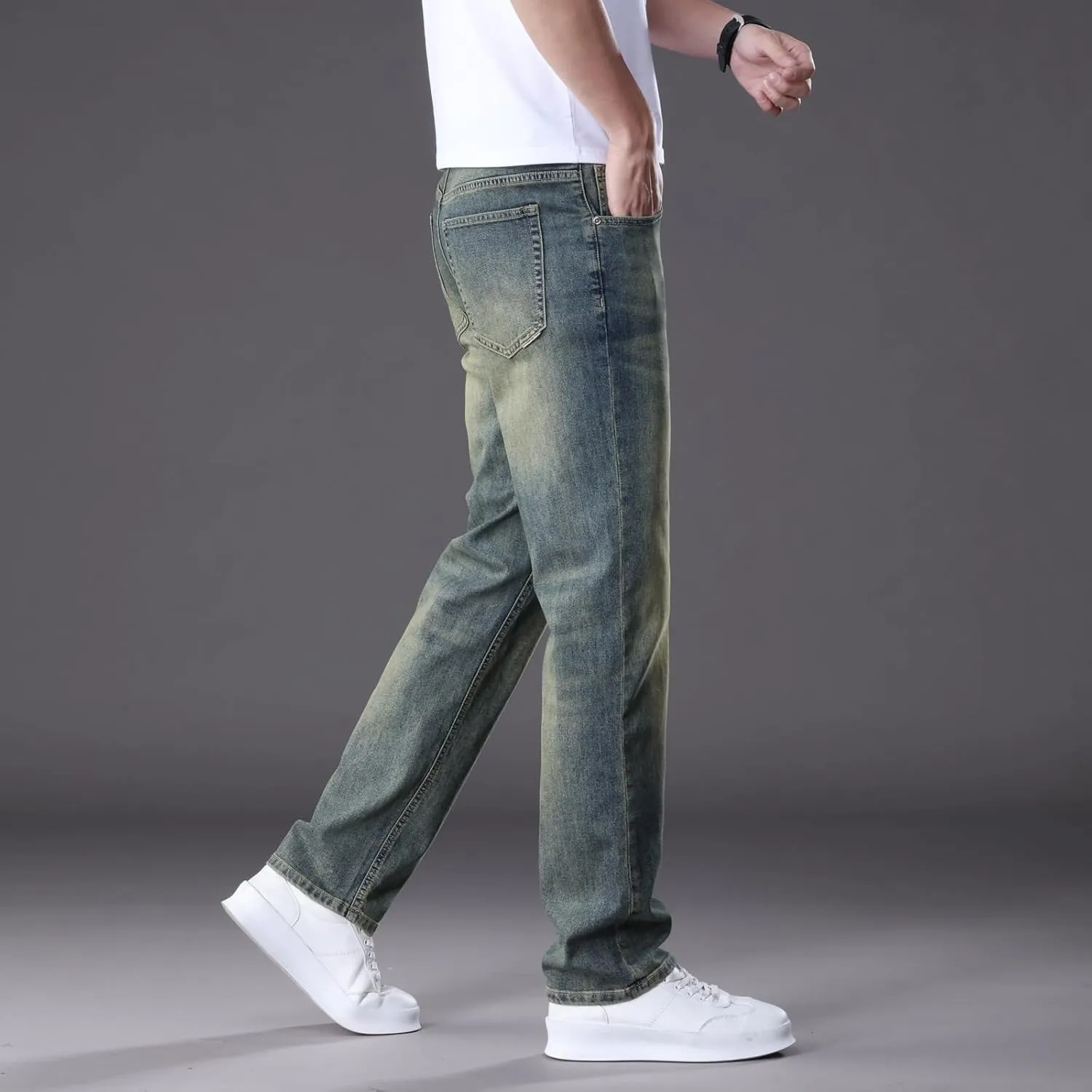 Men's Classic Straight Leg Jeans Relaxed Fit Light Blue Wash Multiple Colors Available