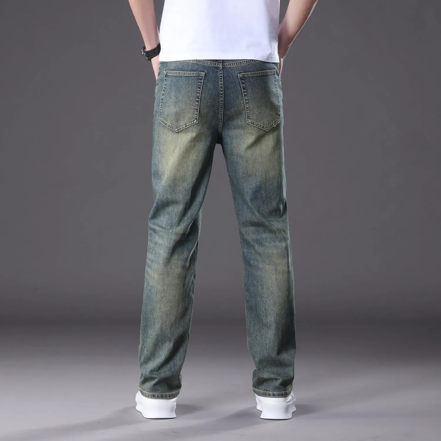 Men's Classic Straight Leg Jeans Relaxed Fit Light Blue Wash Multiple Colors Available