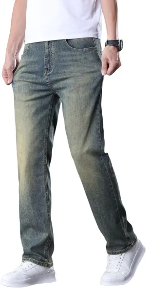 Men's Classic Straight Leg Jeans Relaxed Fit Light Blue Wash Multiple Colors Available