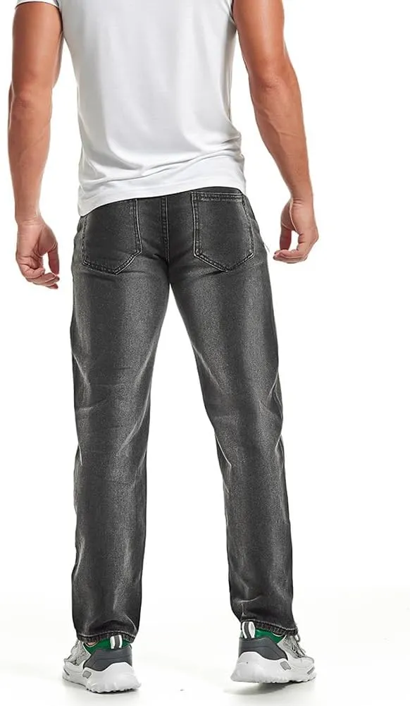 Men's Classic Straight Leg Jeans Relaxed Fit Washed Denim Jeans Pants
