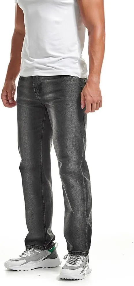 Men's Classic Straight Leg Jeans Relaxed Fit Washed Denim Jeans Pants