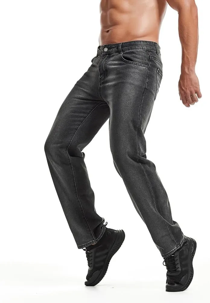 Men's Classic Straight Leg Jeans Relaxed Fit Washed Denim Jeans Pants