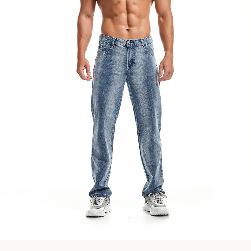 Men's Classic Straight Leg Jeans Relaxed Fit Washed Denim Jeans Pants