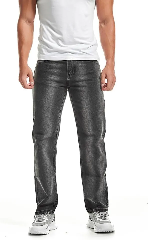 Men's Classic Straight Leg Jeans Relaxed Fit Washed Denim Jeans Pants