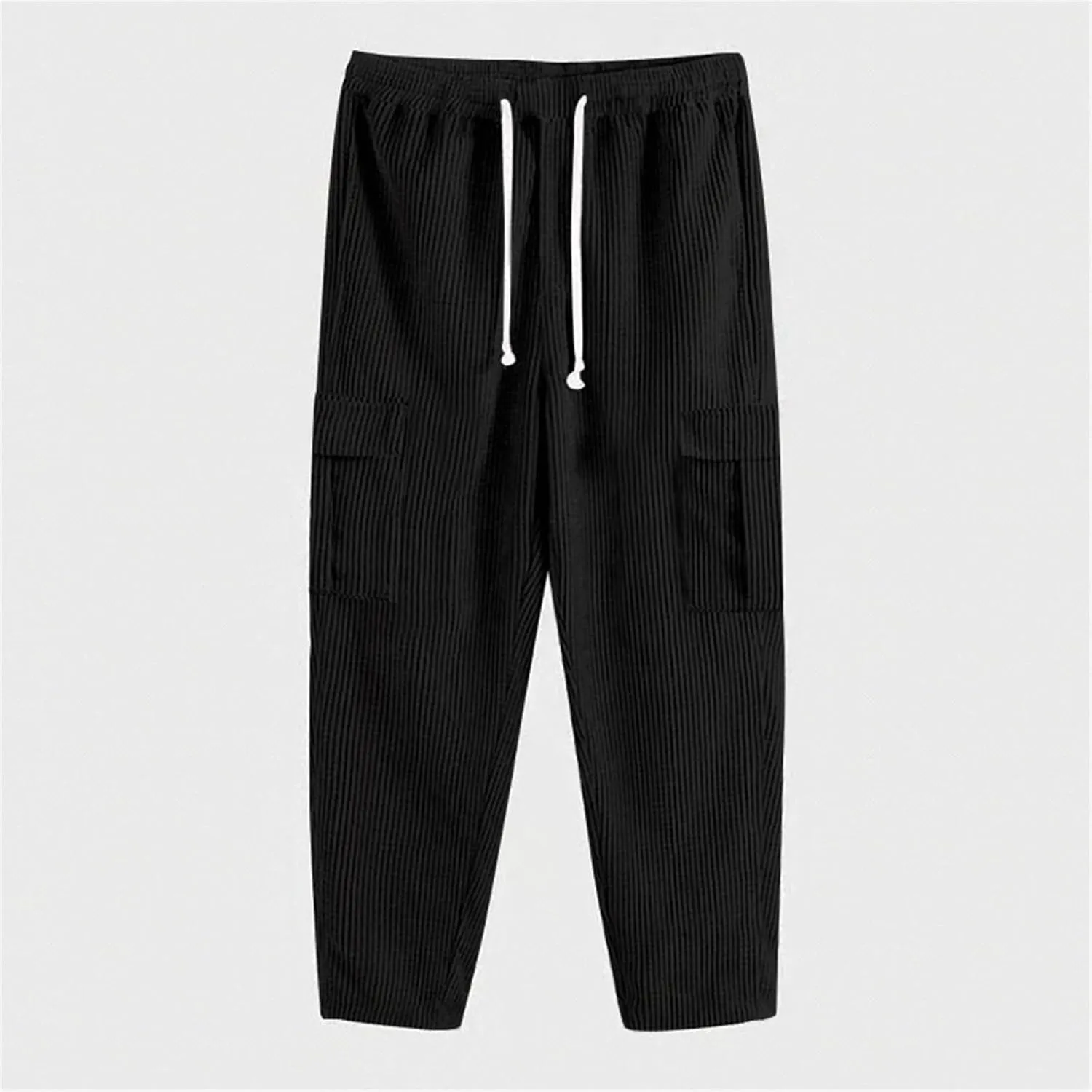 Men's Comfortable Casual Pants Corduroy Waffle Knit Elastic Waist Drawstring for Easy Pull On Streetwear