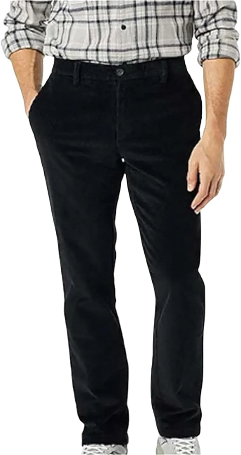 Men's Corduroy Pants Pleated Front Regular Fit Elastic Waist Classic Casual Stylish for Fall Winter