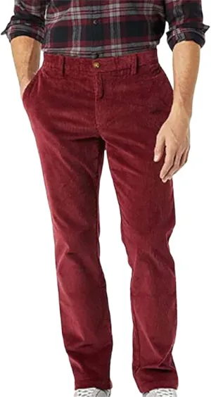 Men's Corduroy Pants Pleated Front Regular Fit Elastic Waist Classic Casual Stylish for Fall Winter