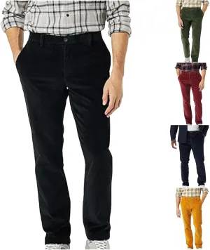 Men's Corduroy Pants Pleated Front Regular Fit Elastic Waist Classic Casual Stylish for Fall Winter