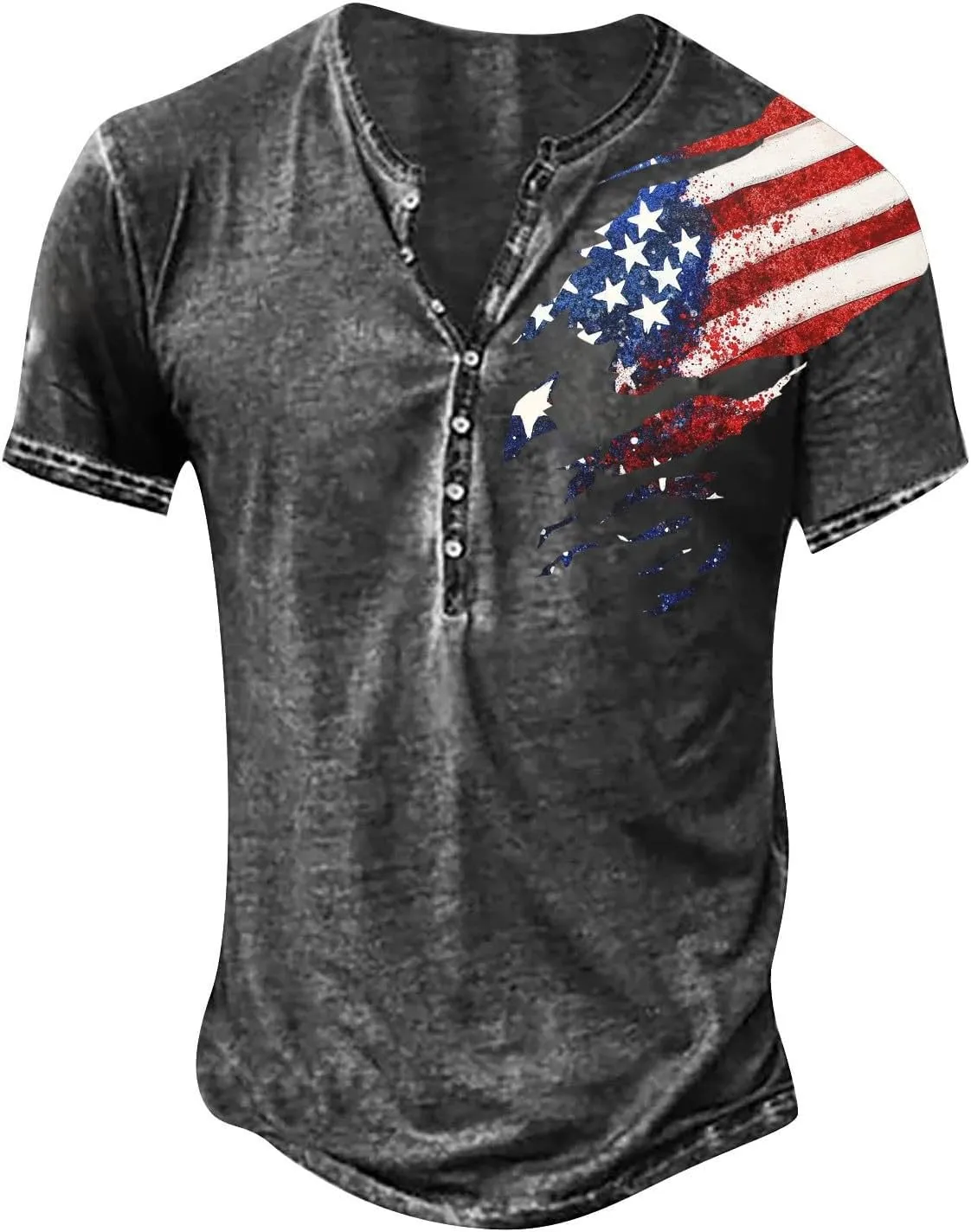 Mens Cotton Henley Shirts Short Sleeve Casual Muscle Gym Slim Fit T-Shirts Summer Button Mens Patriotic Shirts