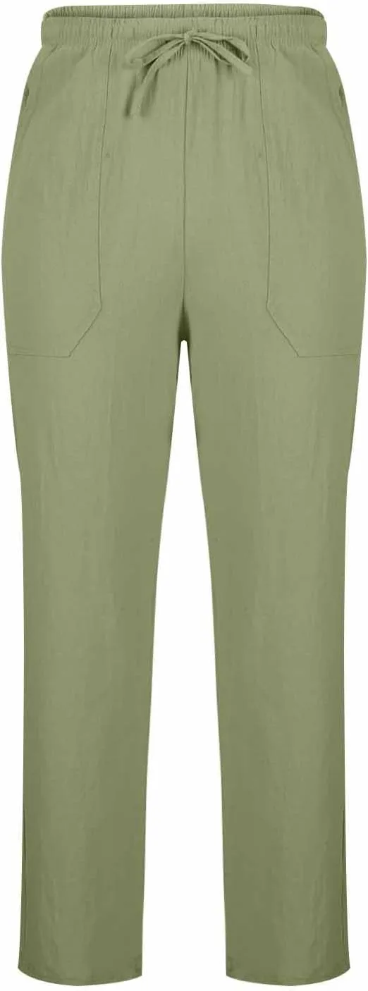 Mens Cotton Linen Joggers Sweatpants Casual Drawstring Elastic Waist Pant Baggy Quick Drying Workout Straight Trouser