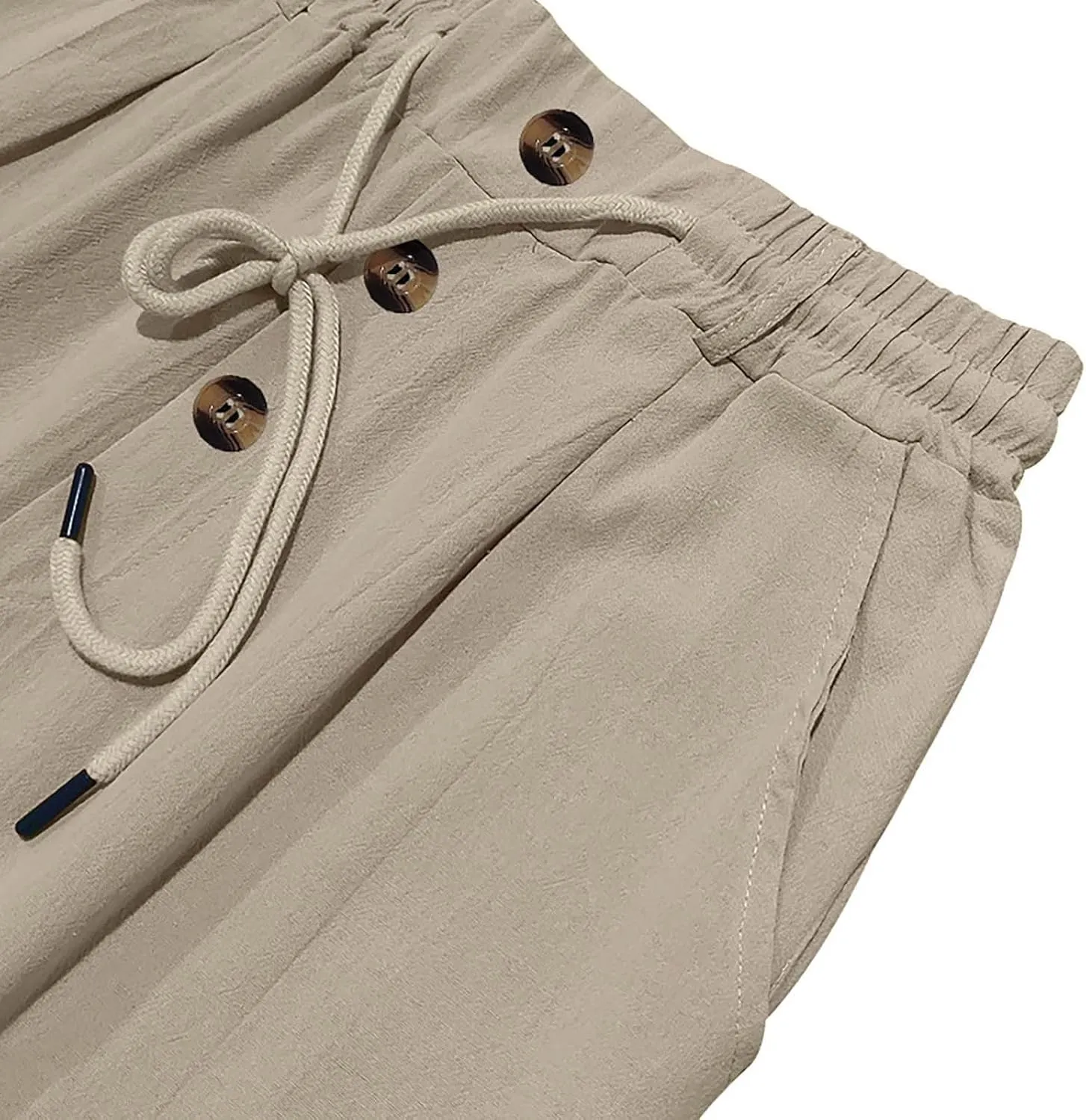Mens Cotton Linen Pants Casual Elastic Waist Summer Beach Pants Lightweight Breathable Yoga Vacation Dress Trousers