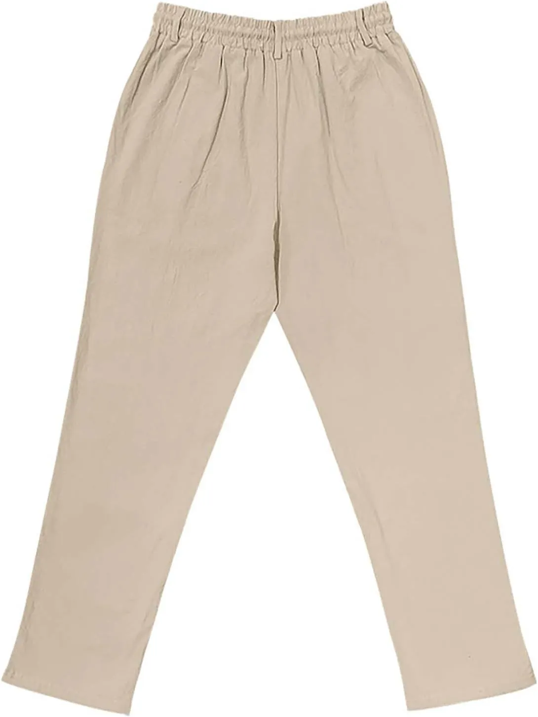 Mens Cotton Linen Pants Casual Elastic Waist Summer Beach Pants Lightweight Breathable Yoga Vacation Dress Trousers