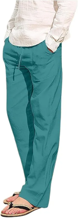 Men's Cotton Linen Pants Drawstring Joggers Yoga Pants Elastic Waist Lightweight Baggy Casual Beach Pants for Summer