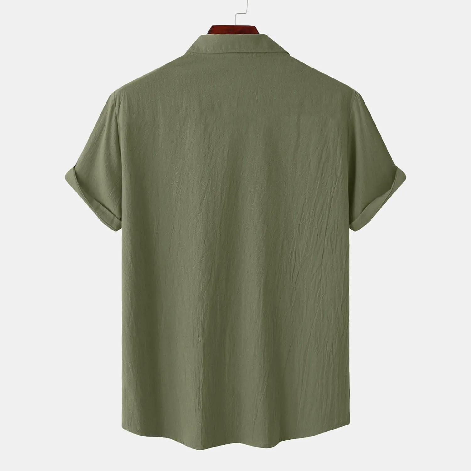 Mens Cotton Linen Shirts Button Down Casual Tshirt Textured Short Sleeve Shirts Summer Beach Outdoor Tee with Pockets