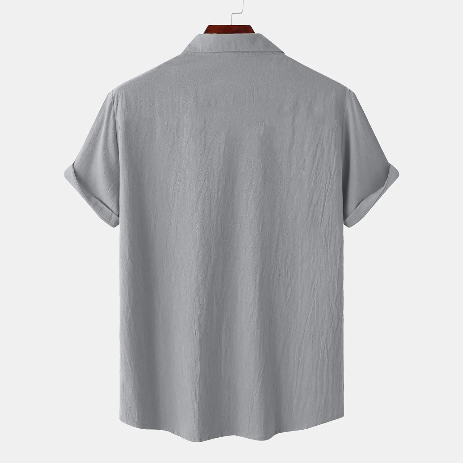 Mens Cotton Linen Shirts Button Down Casual Tshirt Textured Short Sleeve Shirts Summer Beach Outdoor Tee with Pockets