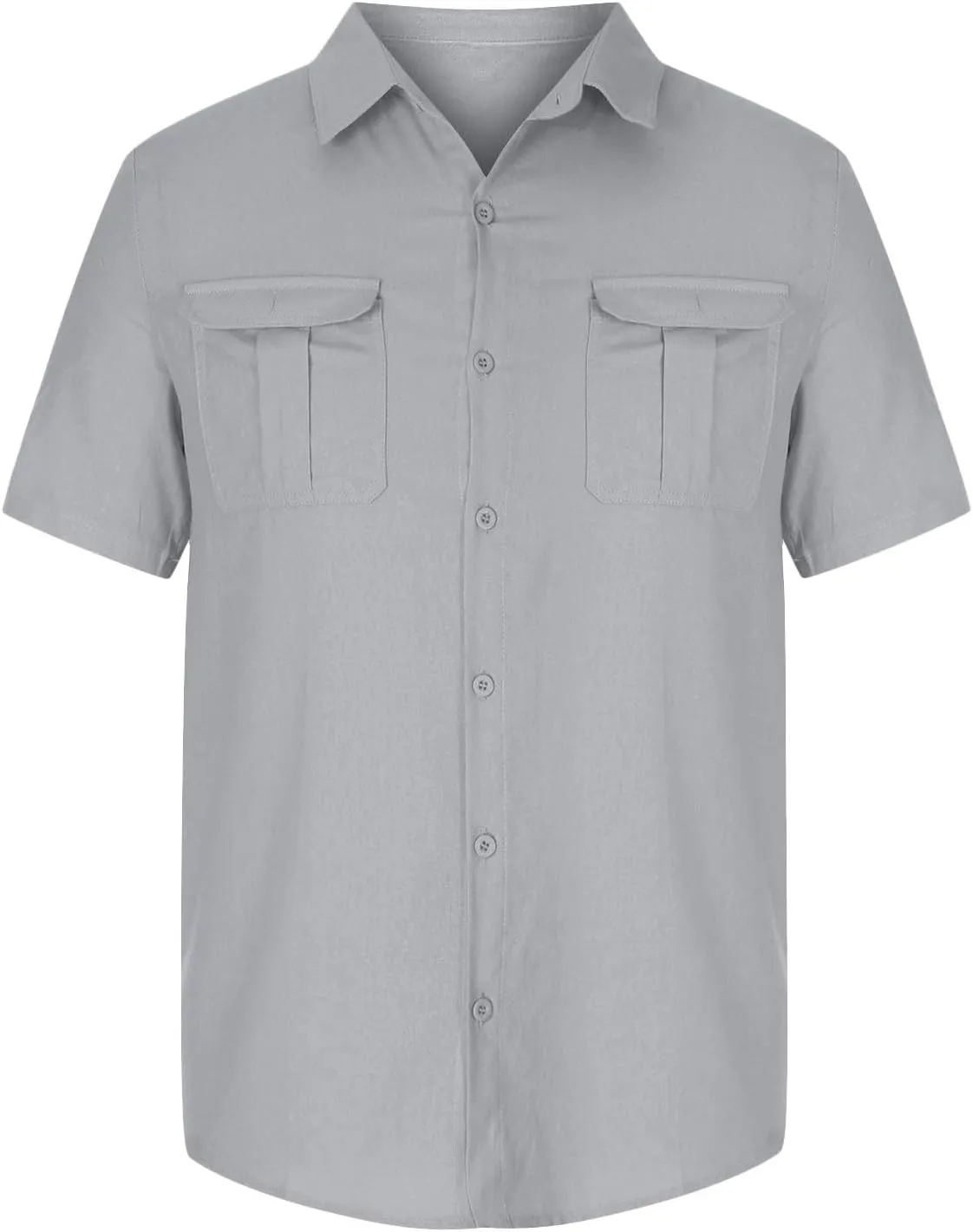 Mens Cotton Linen Shirts Button Down Casual Tshirt Textured Short Sleeve Shirts Summer Beach Outdoor Tee with Pockets