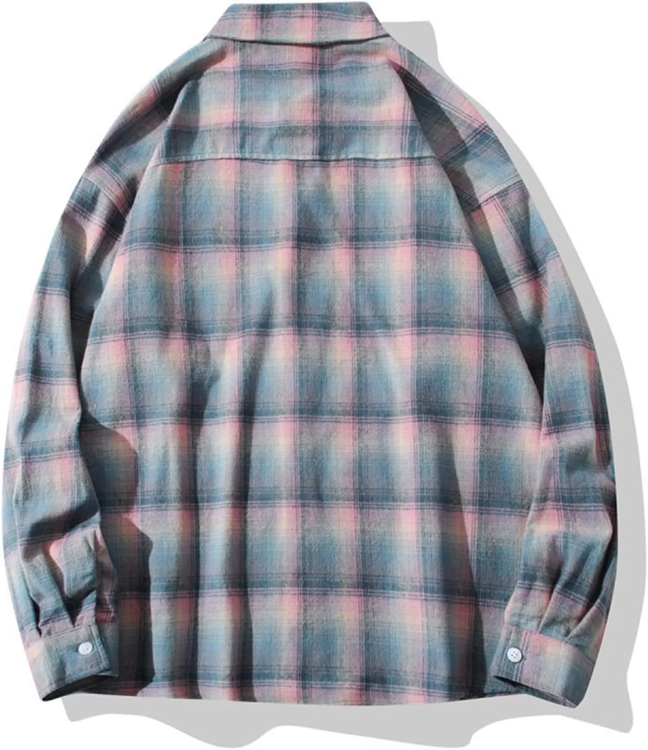 Men's Cotton Plaid Shirt Casual Lapel Button Down Blouse Long Sleeve Checkered Lightweight Cardigan Jacket with Pocket