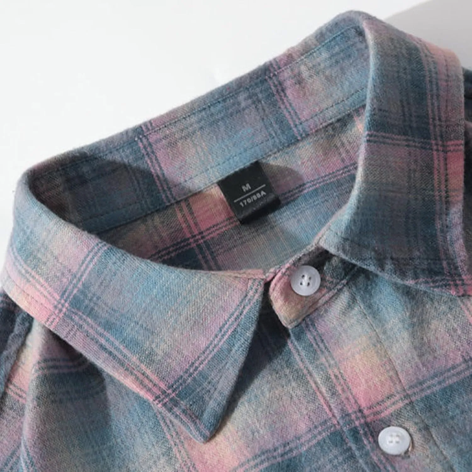 Men's Cotton Plaid Shirt Casual Lapel Button Down Blouse Long Sleeve Checkered Lightweight Cardigan Jacket with Pocket