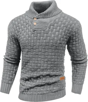 Mens Crewneck Long Sleeve Textured Ribbed Edge Pullover Sweaters Knitted Sweater Tops