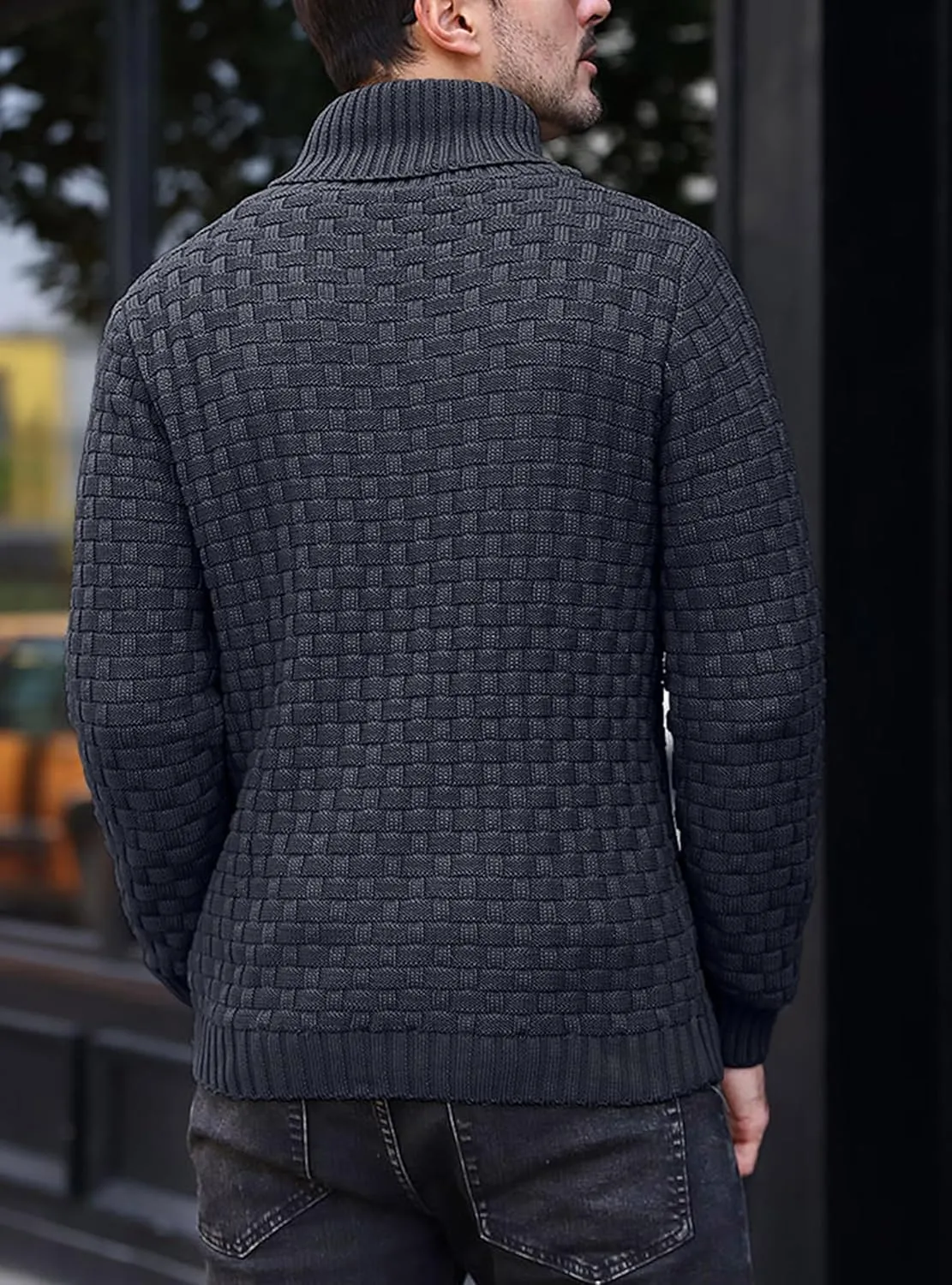 Mens Crewneck Long Sleeve Textured Ribbed Edge Pullover Sweaters Knitted Sweater Tops