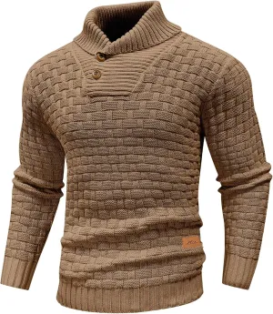 Mens Crewneck Long Sleeve Textured Ribbed Edge Pullover Sweaters Knitted Sweater Tops