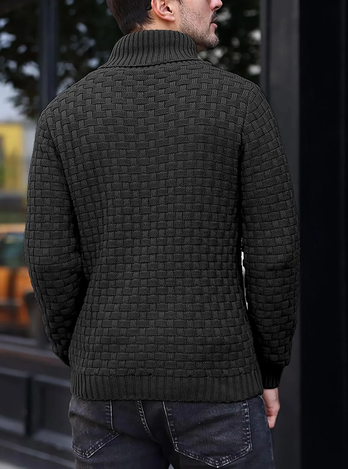 Mens Crewneck Long Sleeve Textured Ribbed Edge Pullover Sweaters Knitted Sweater Tops