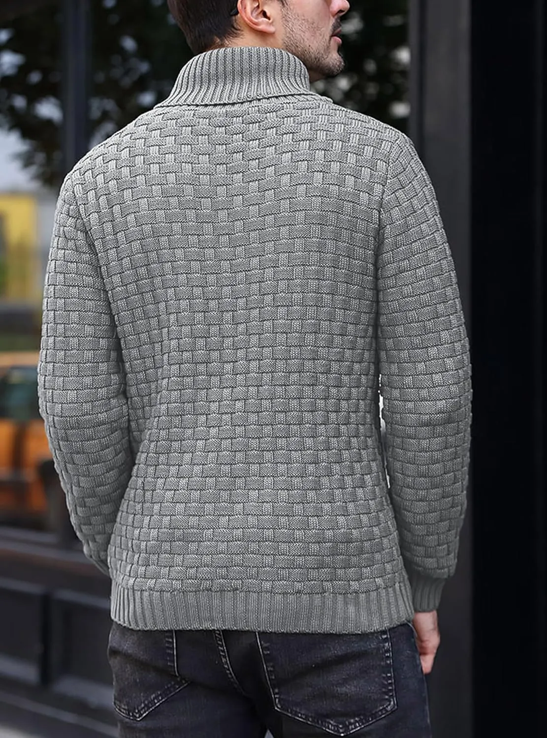 Mens Crewneck Long Sleeve Textured Ribbed Edge Pullover Sweaters Knitted Sweater Tops