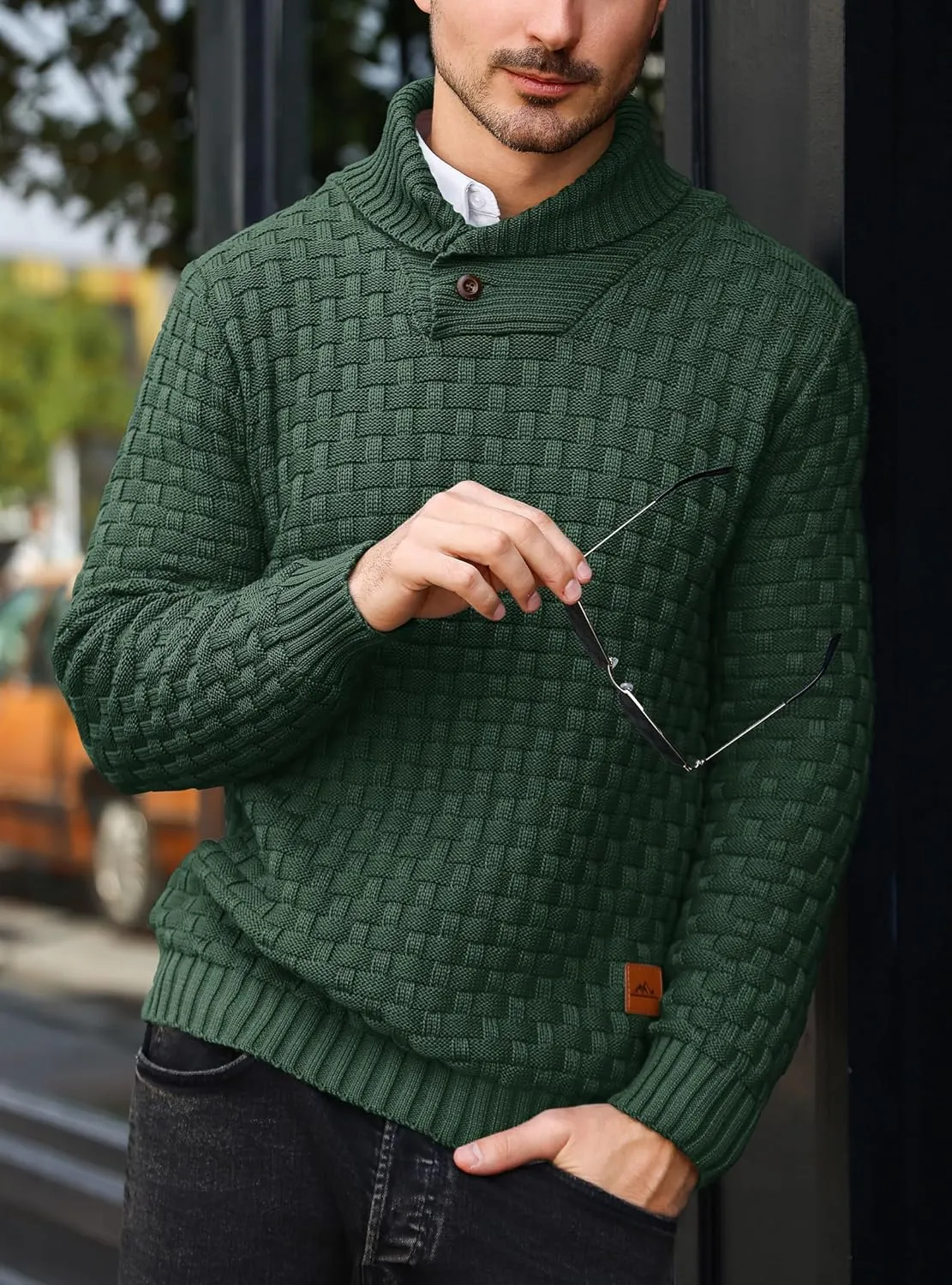 Mens Crewneck Long Sleeve Textured Ribbed Edge Pullover Sweaters Knitted Sweater Tops
