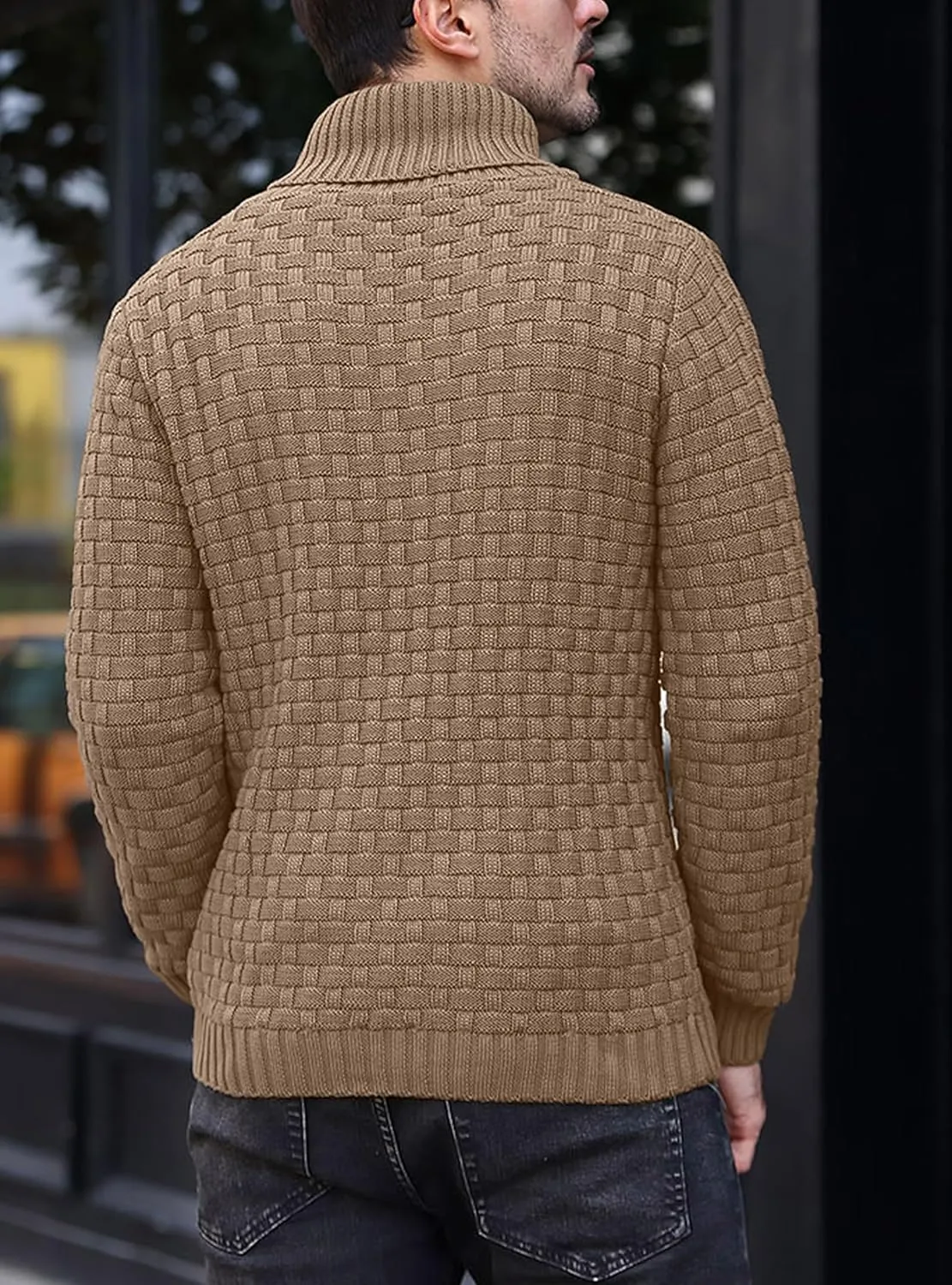 Mens Crewneck Long Sleeve Textured Ribbed Edge Pullover Sweaters Knitted Sweater Tops