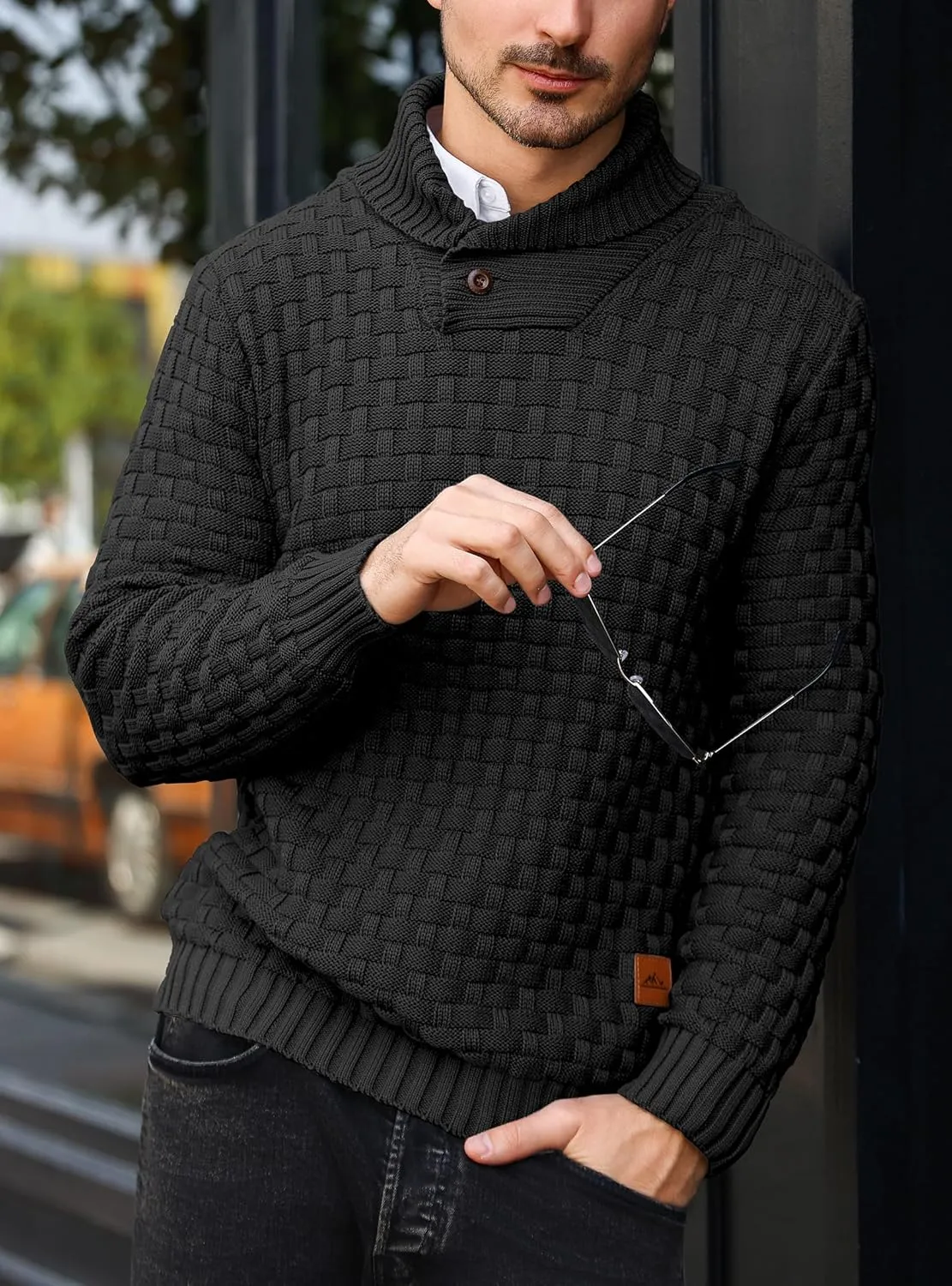 Mens Crewneck Long Sleeve Textured Ribbed Edge Pullover Sweaters Knitted Sweater Tops