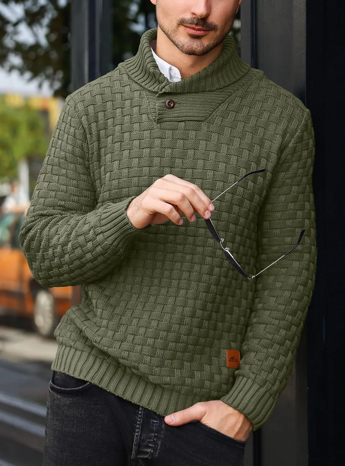 Mens Crewneck Long Sleeve Textured Ribbed Edge Pullover Sweaters Knitted Sweater Tops